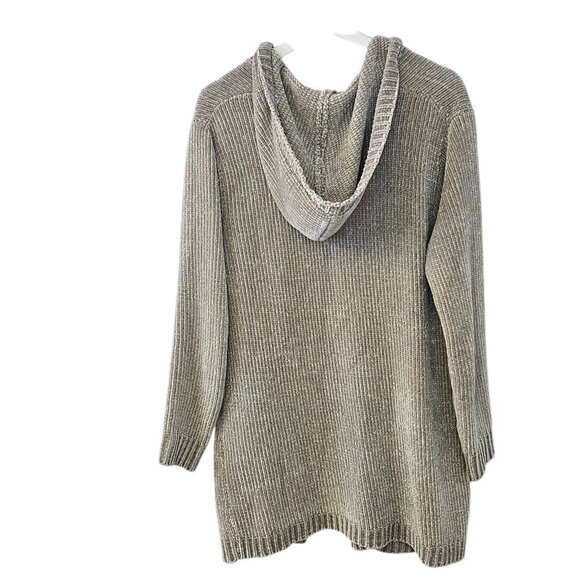 P.J. Salvage Womens Chenille Longline Open Front Cardigan, Grey, Soft, Hood, M - Picture 4 of 7